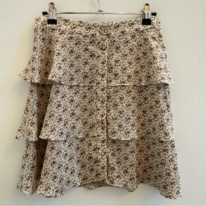 Dress Forum Floral Tiered Skirt - Cream and Red